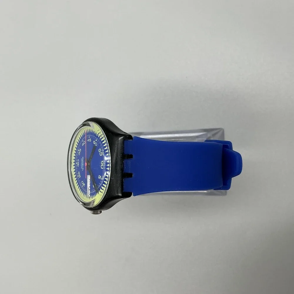 Swatch Blue Neptun Mens Watch 34mm Blue Dial Swiss Day Date New Battery